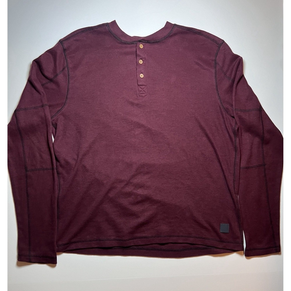Vintage 1946 Henley Shirt Mens XXL Burgundy Long Sleeve Ribbed Contrast Stitch